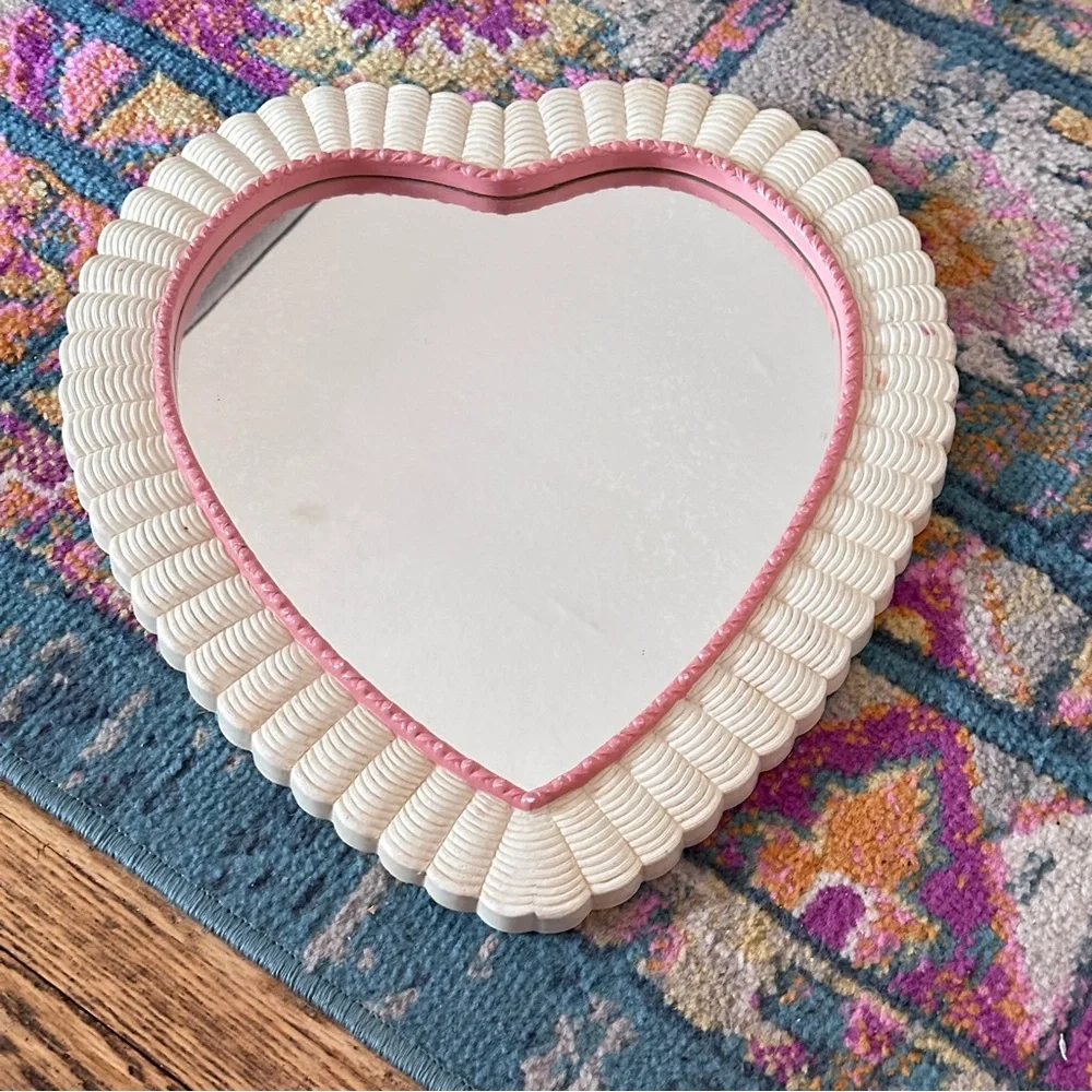 Vintage Heart-Shaped White and Pink Wall Mirror